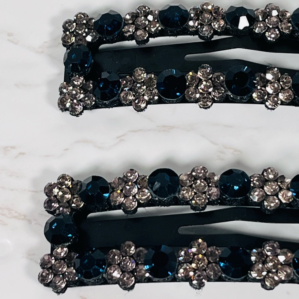 2 Black and Crystal Hair Barrettes - Picture 2 of 8